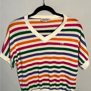 Vintage Oscar de la Renta Multicolor Striped V-Neck Top - Size L